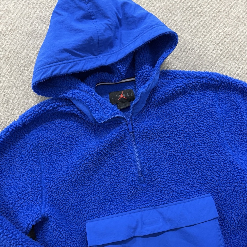 Jordan Air Hoodie Men's Small Blue Sherpa Fleece High Pile 1/4 Zip Pullover